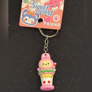 Sweetheart Friend Labubu Ice Cream Cone Keychain in Pink